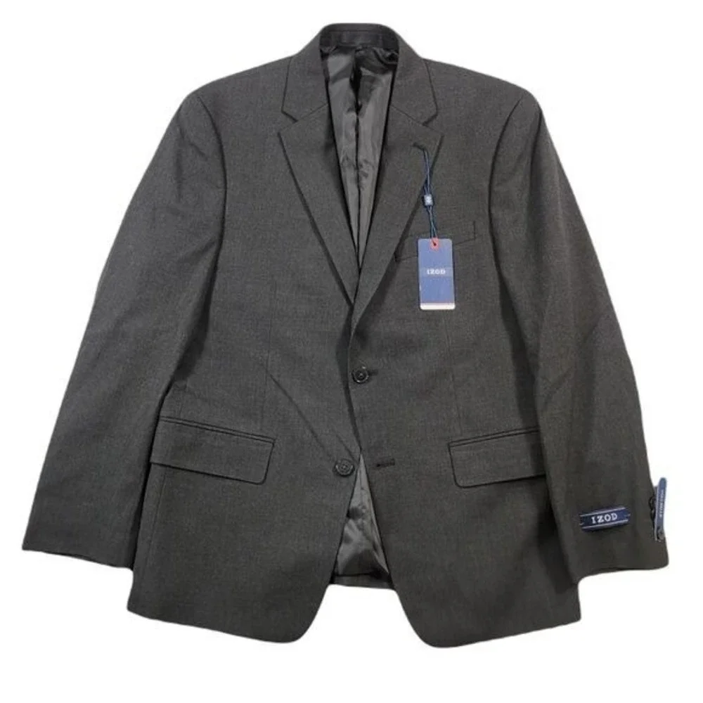IZOD Charcoal Suit Jacket Mens 40S 40 Stretch Regular Fit Blazer NEW